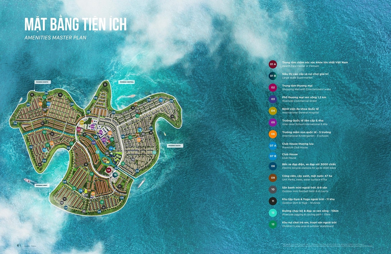 Tổng thể mặt bằng tiện ích dự án phân khu Đảo Phượng Hoàng